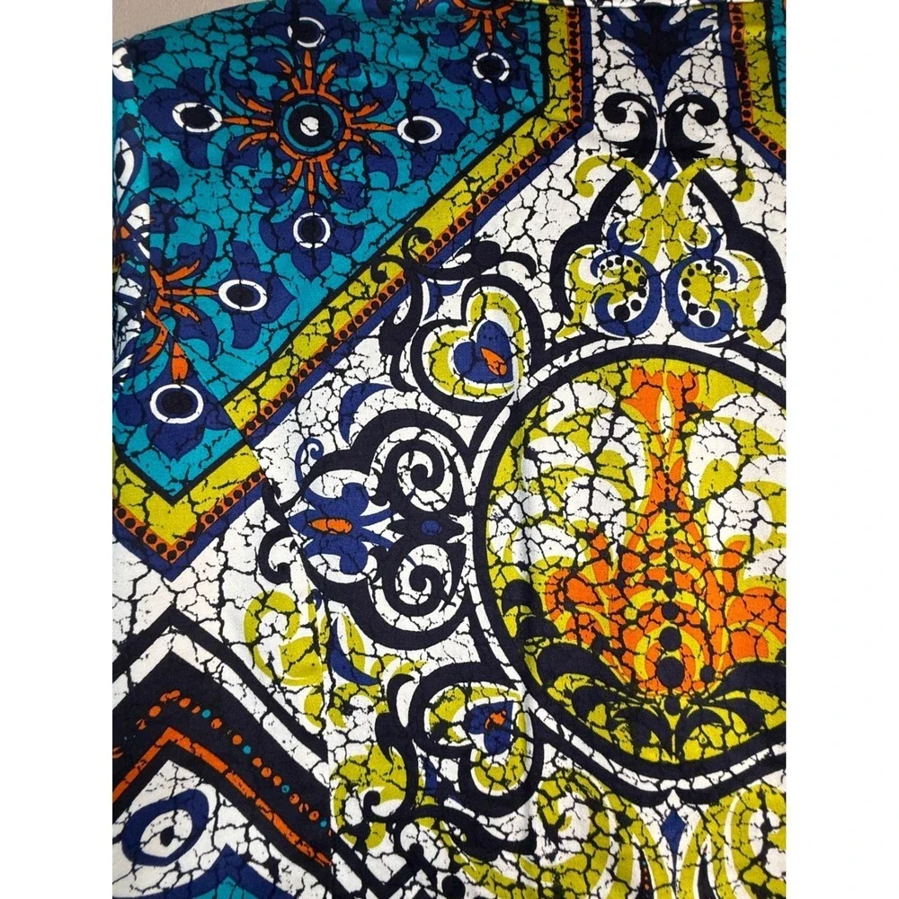 Chico's Batik Geometric Print Blazer Jacket Womens 3 Large Blue Cotton Blend
